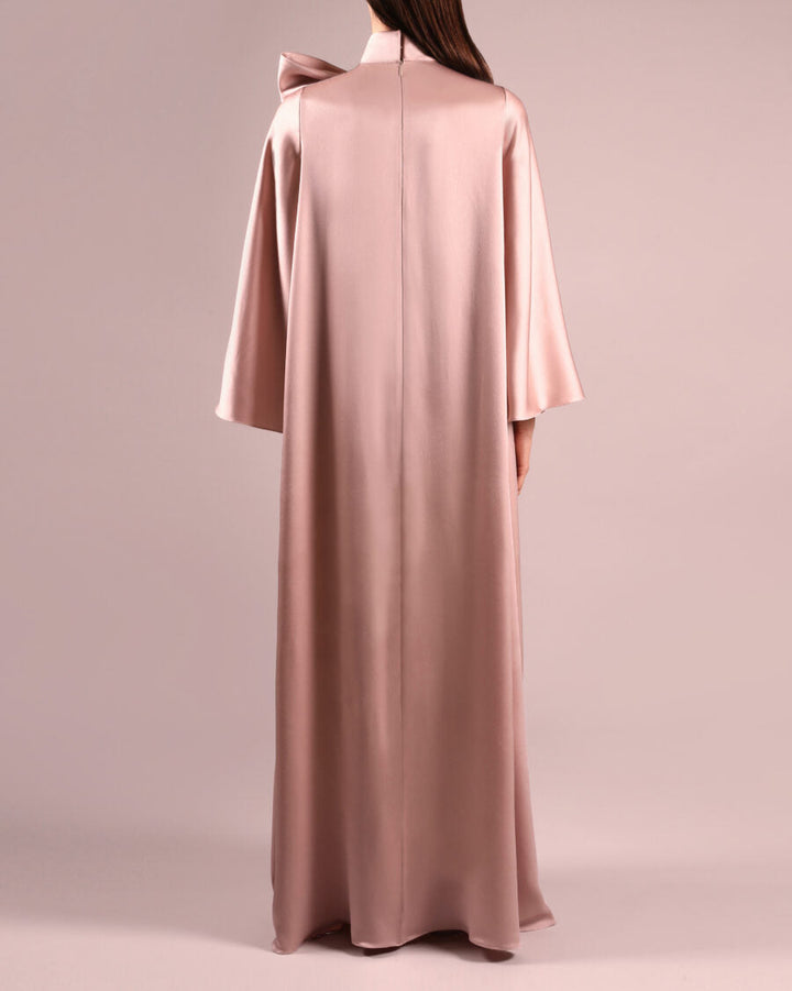Long-sleeve satin gown with oversized neck bow – BLUSH-1
