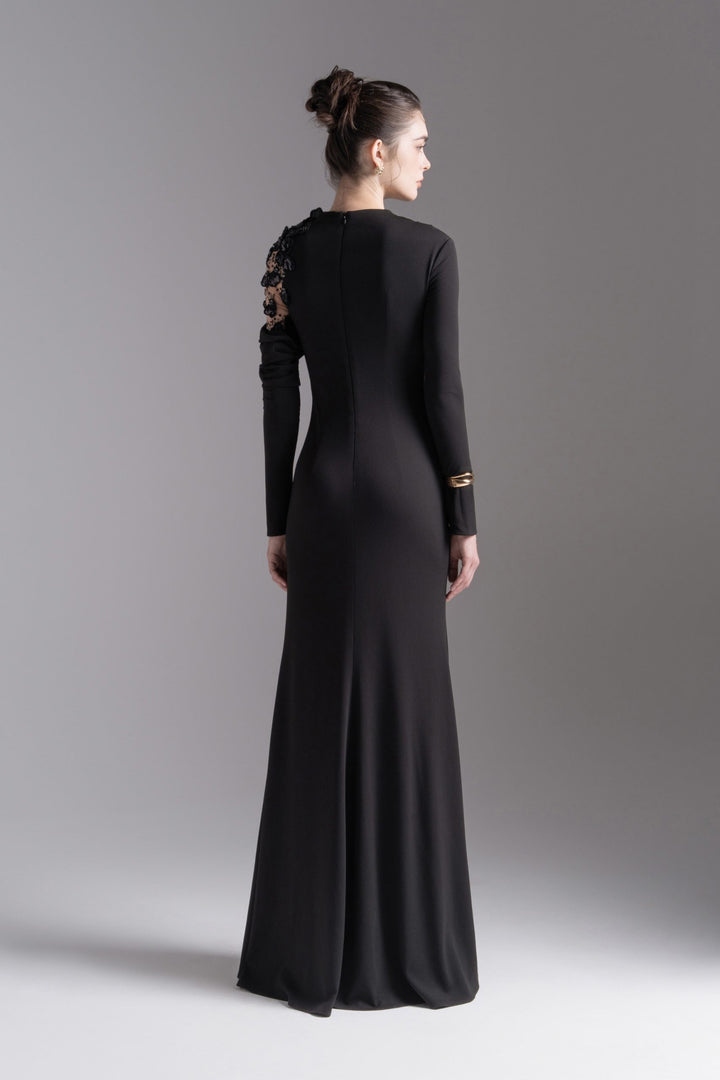 Asymmetric embellished shoulder gown – NOCTURNE