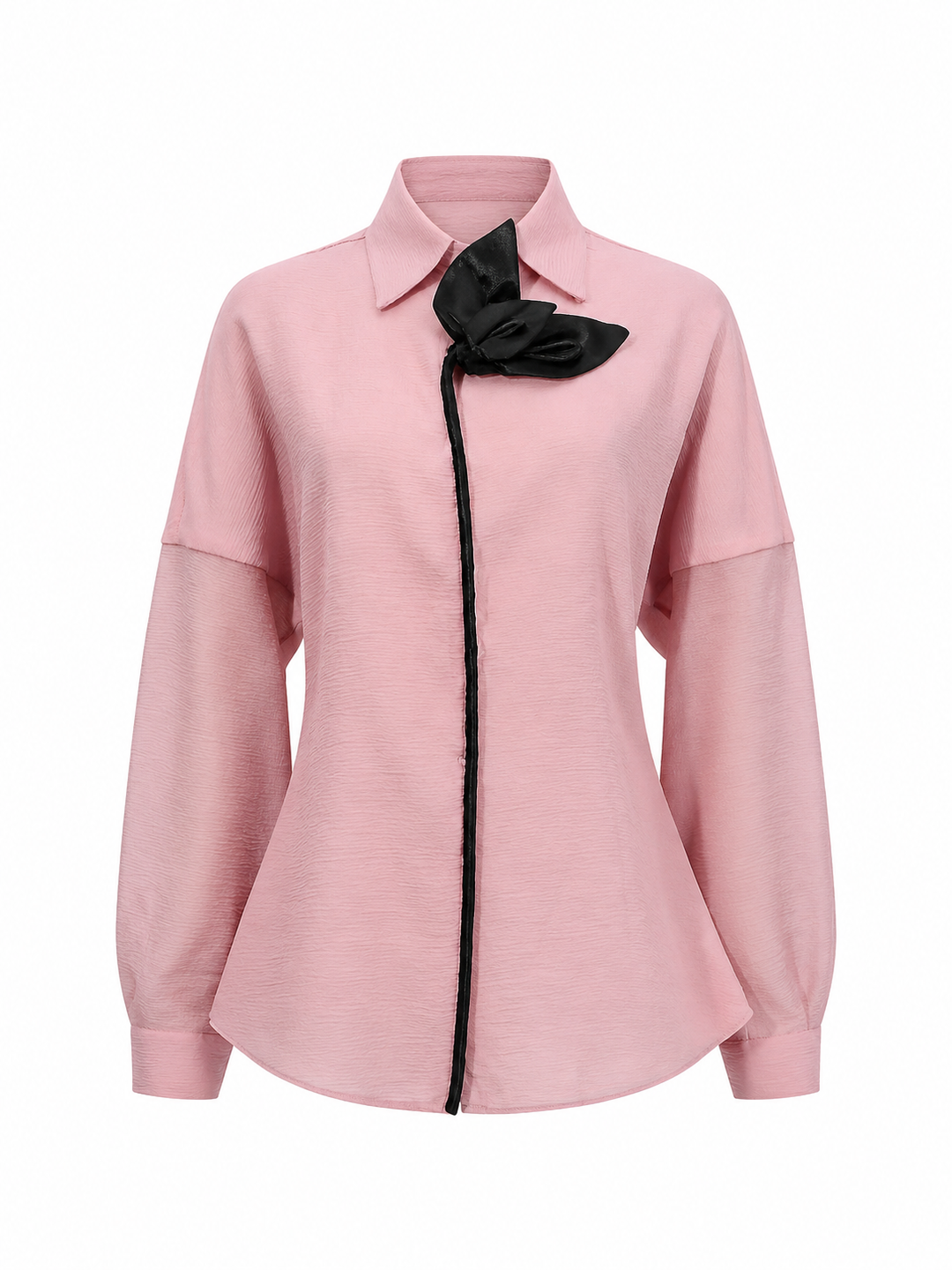 Blush Pink Textured Shirt with Contrast Bow Tie – ELVIRA