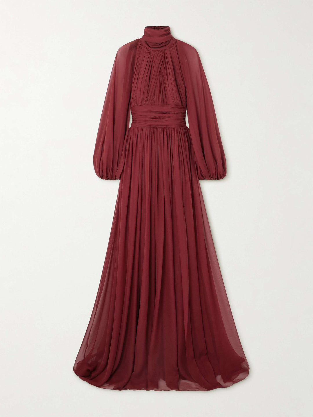 pleated chiffon gown with bishop sleeves – MARQUESA