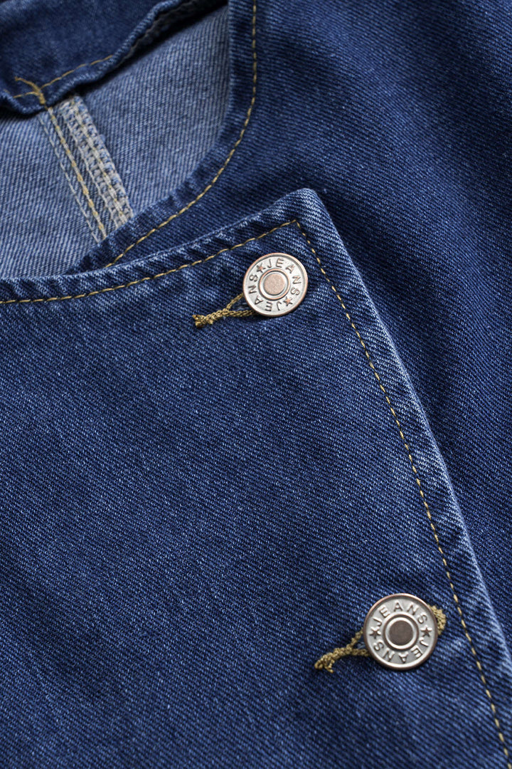 Denim Button Vest And Wide Leg Jeans Set