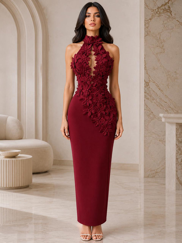 Floral Appliqué Halter Gown - Blossome