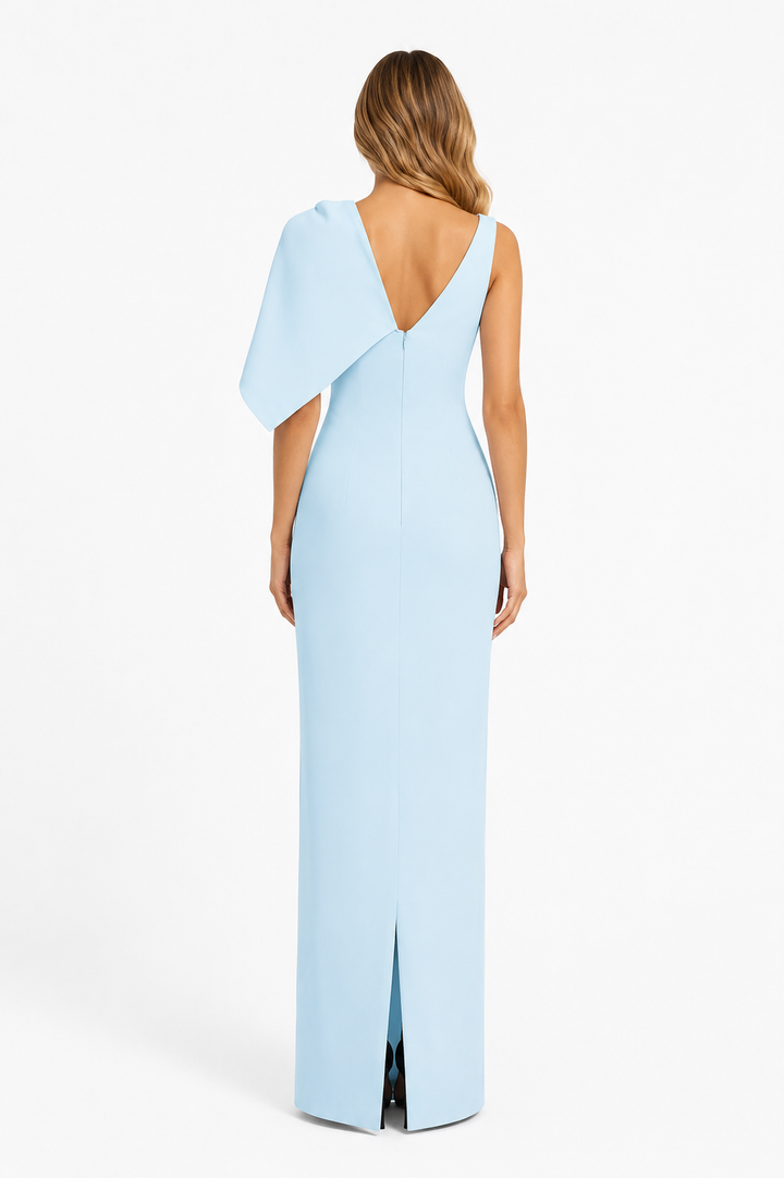 Sky Blue One-Shoulder Cape Gown - Azure