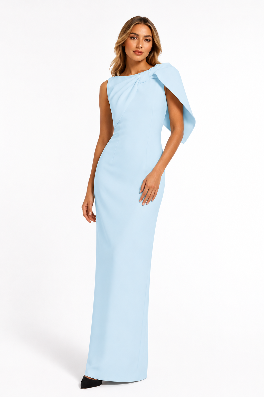 Sky Blue One-Shoulder Cape Gown - Azure