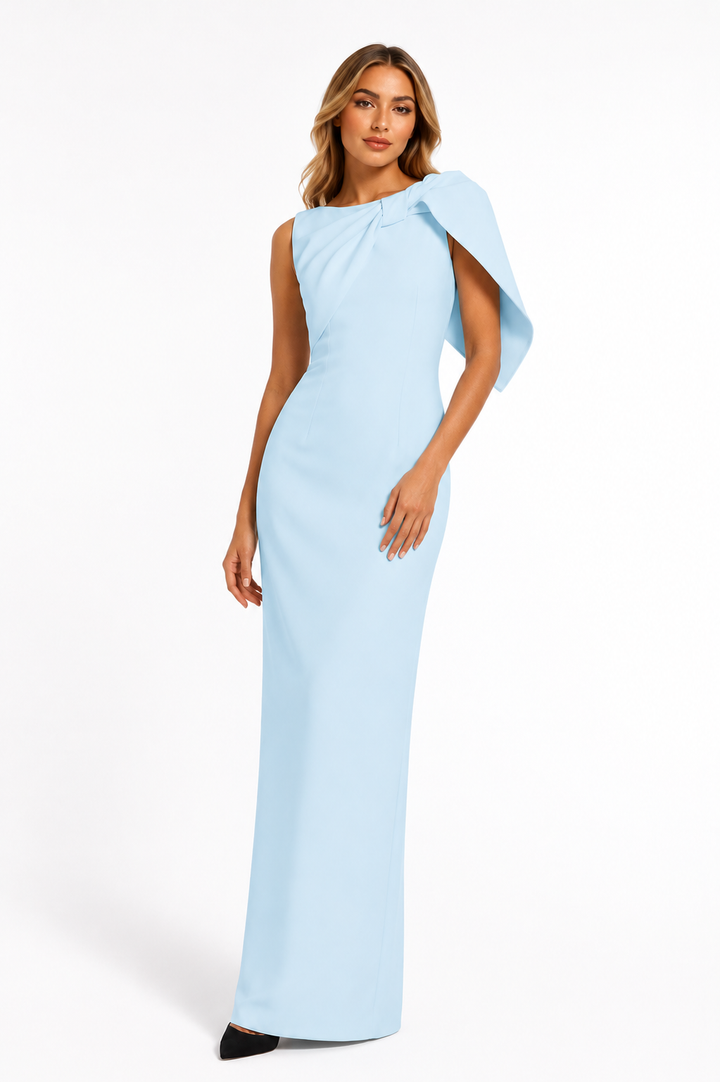 Sky Blue One-Shoulder Cape Gown - Azure