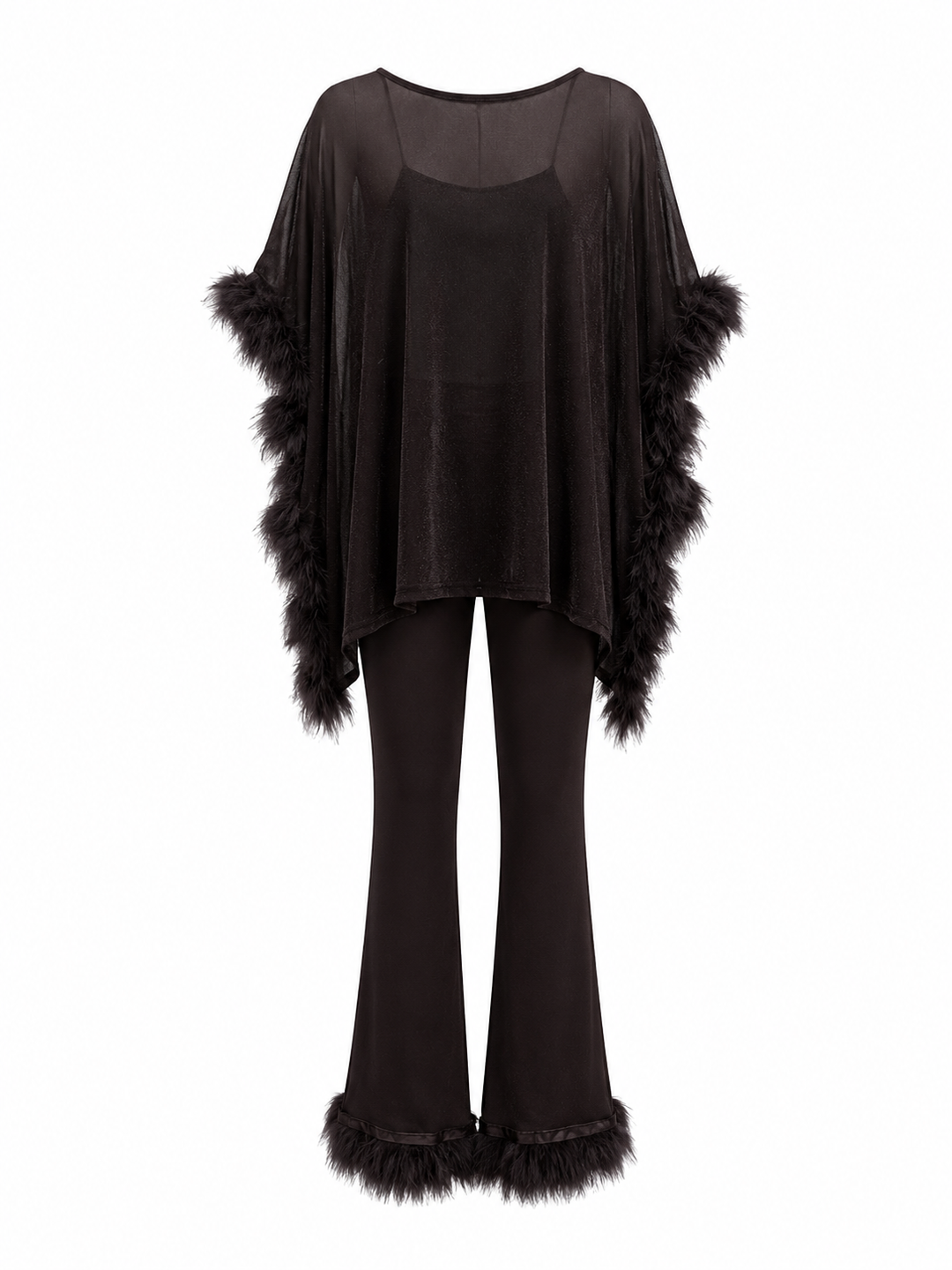 Feather Trim Three-Piece Evening Set — Noir
