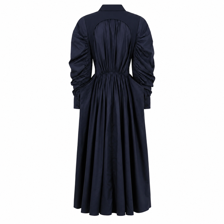 Tailored Double-Breasted Pleated Midi Coat Dress - Eclipse