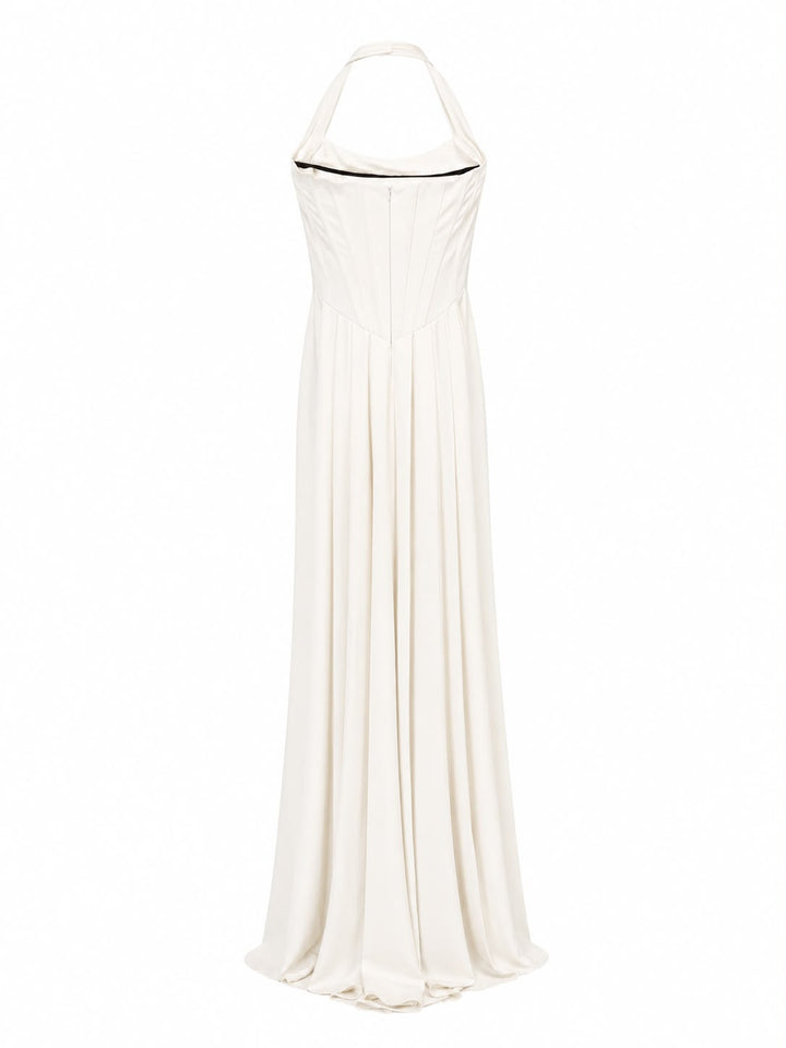 Embellished Halter Draped Maxi Dress - Pearl