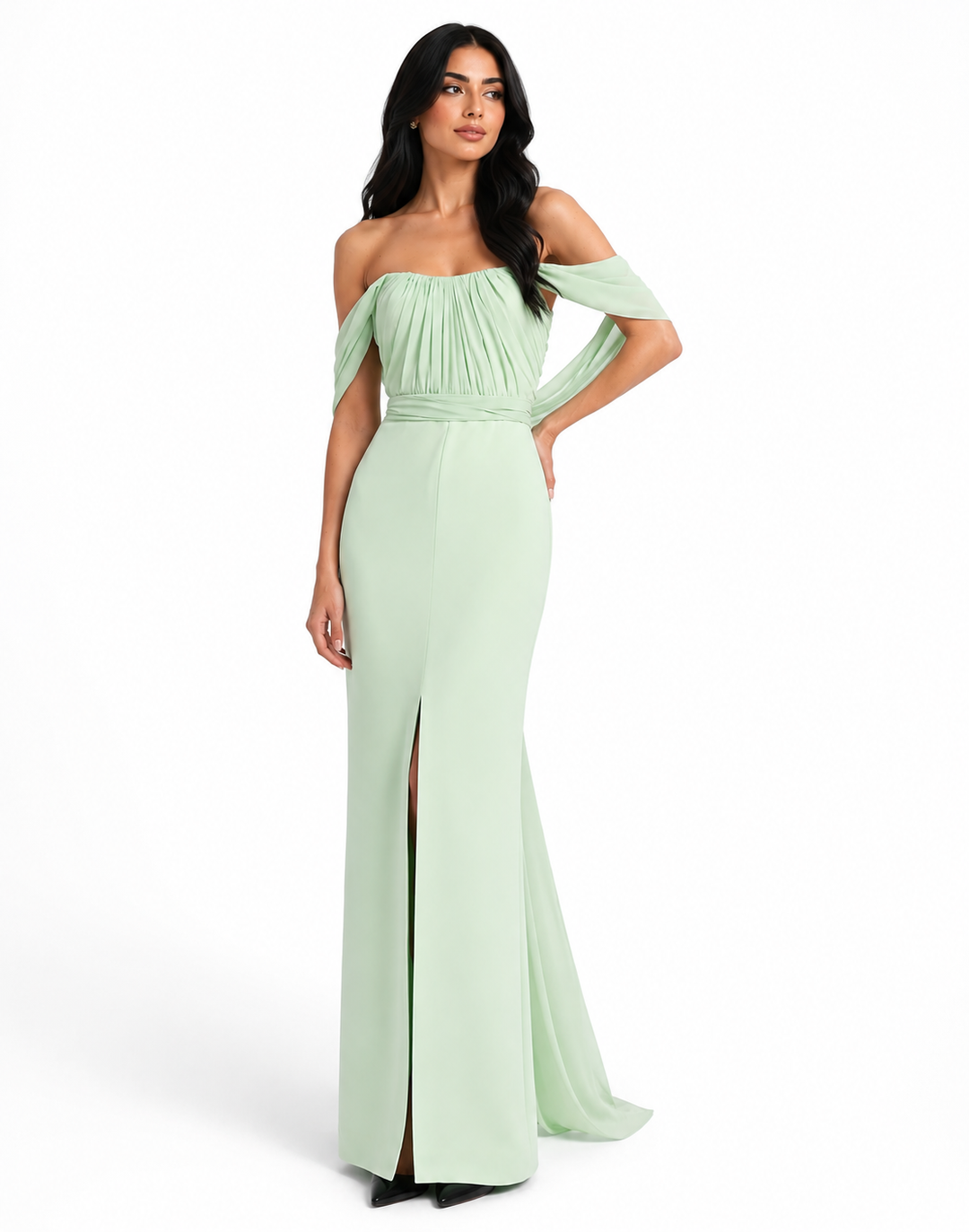 Mint Off-Shoulder Pleated Maxi Dress - Serene