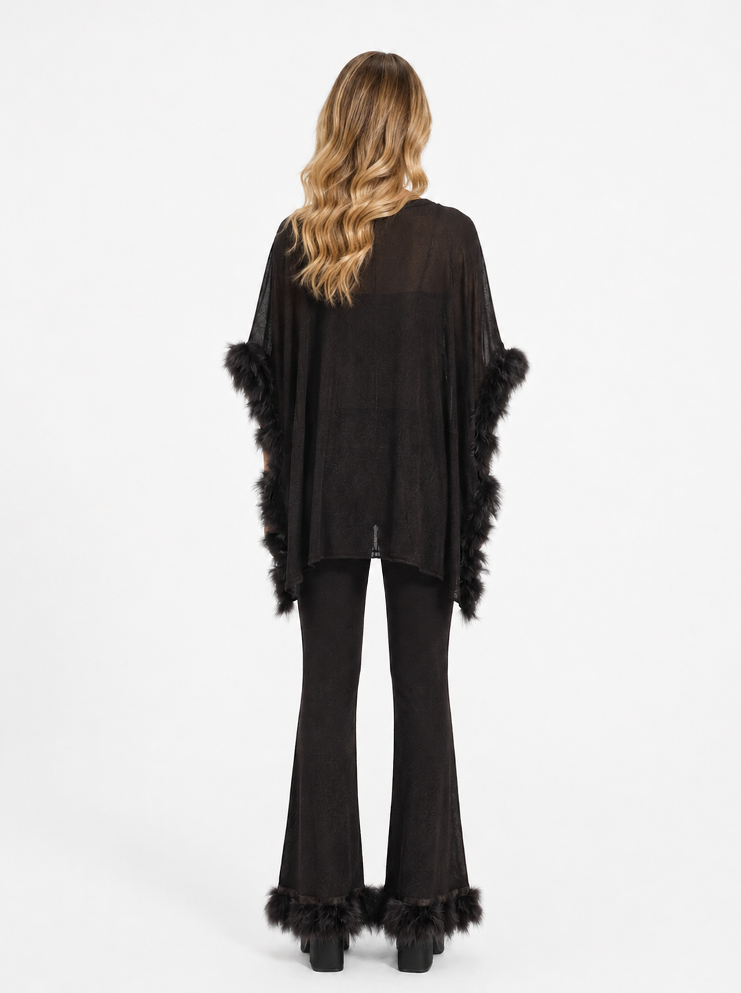 Feather Trim Three-Piece Evening Set — Noir