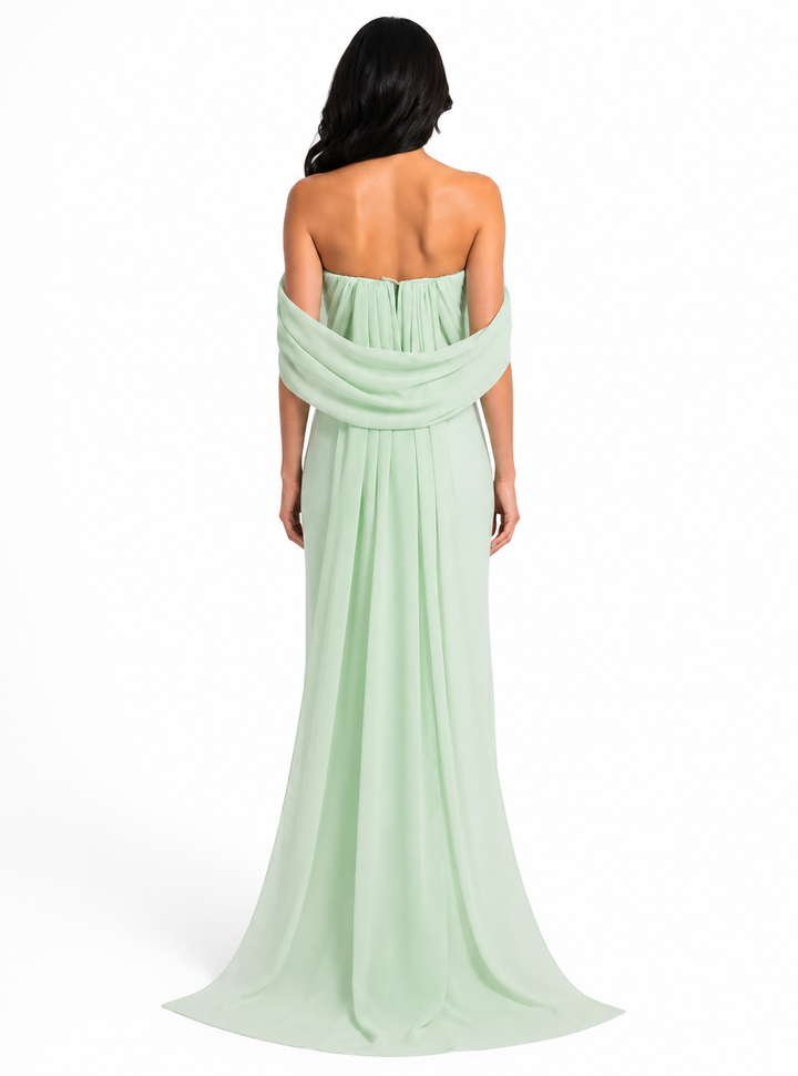 Mint Off-Shoulder Pleated Maxi Dress - Serene