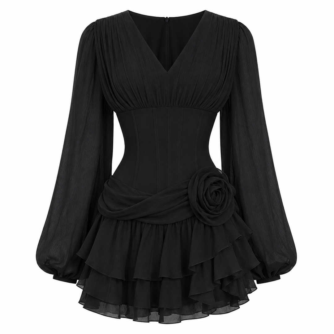 Pleated Ruffle Mini Dress - Pearl