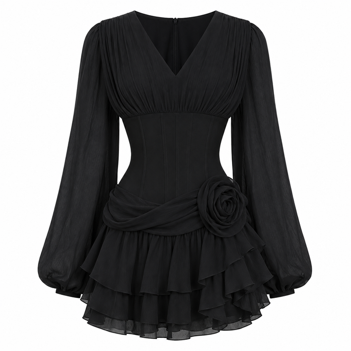 Pleated Ruffle Mini Dress - Pearl
