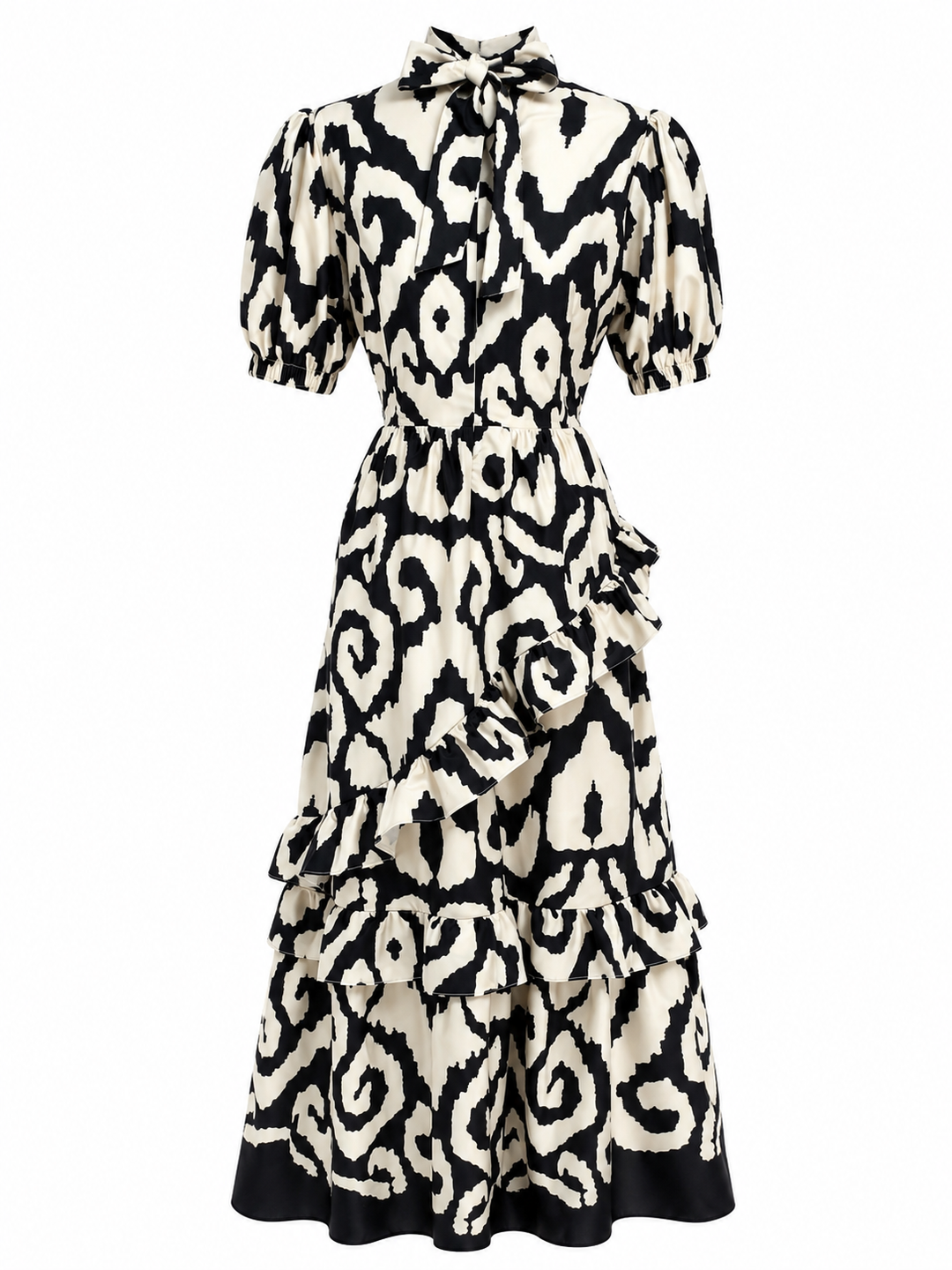 Midnight Ivory Abstract Print Ruffle Maxi Dress - Grace