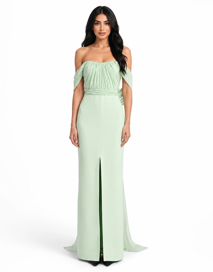 Mint Off-Shoulder Pleated Maxi Dress - Serene