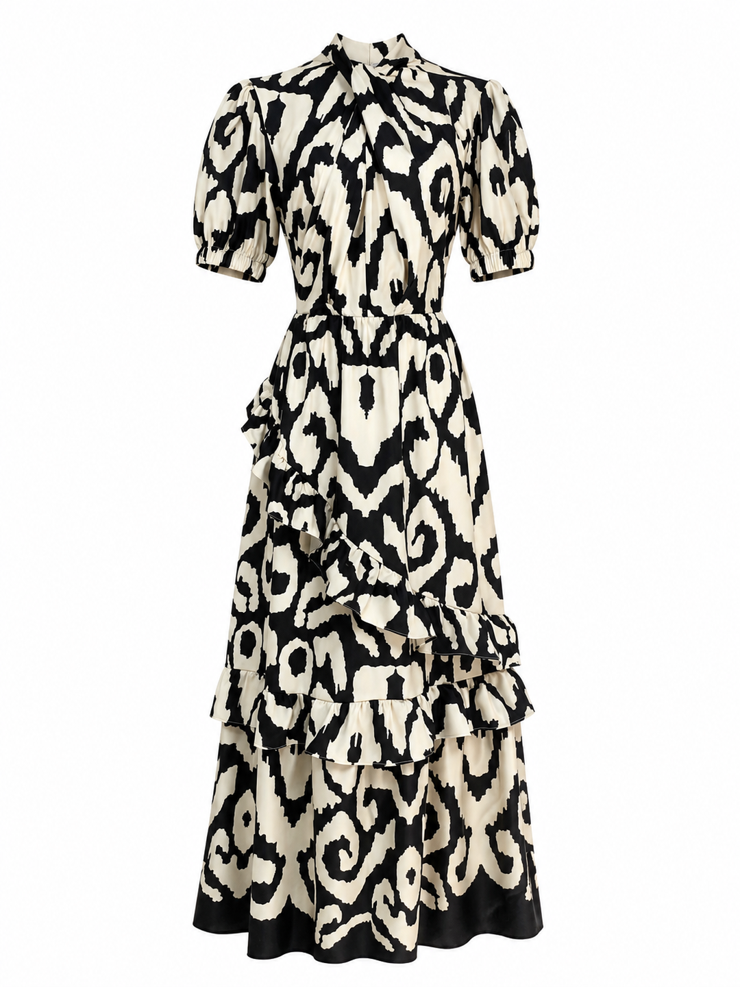 Midnight Ivory Abstract Print Ruffle Maxi Dress - Grace