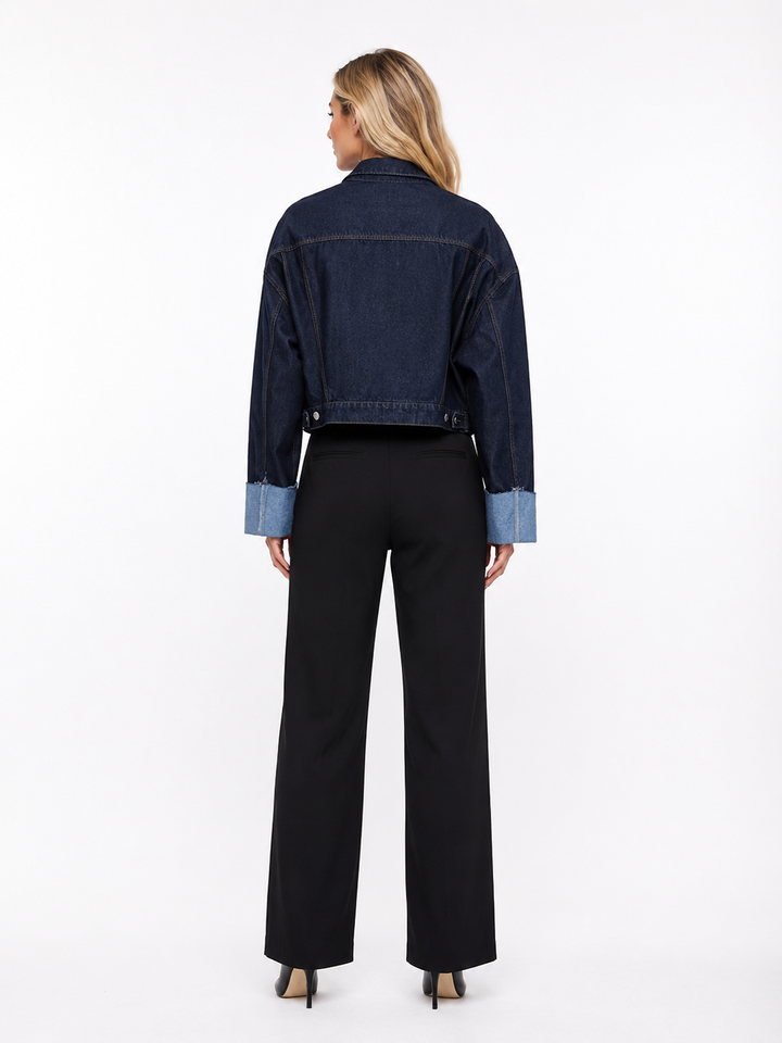 Cuffed Cropped Denim Jacket - Classic
