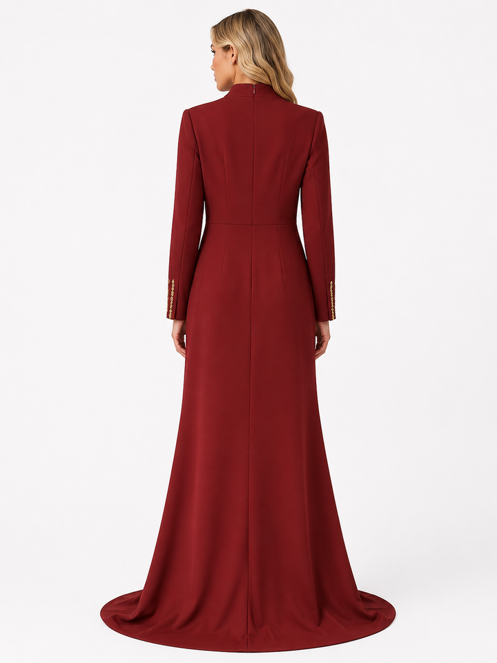 Crystal Cape Maxi Dress - Burgundy
