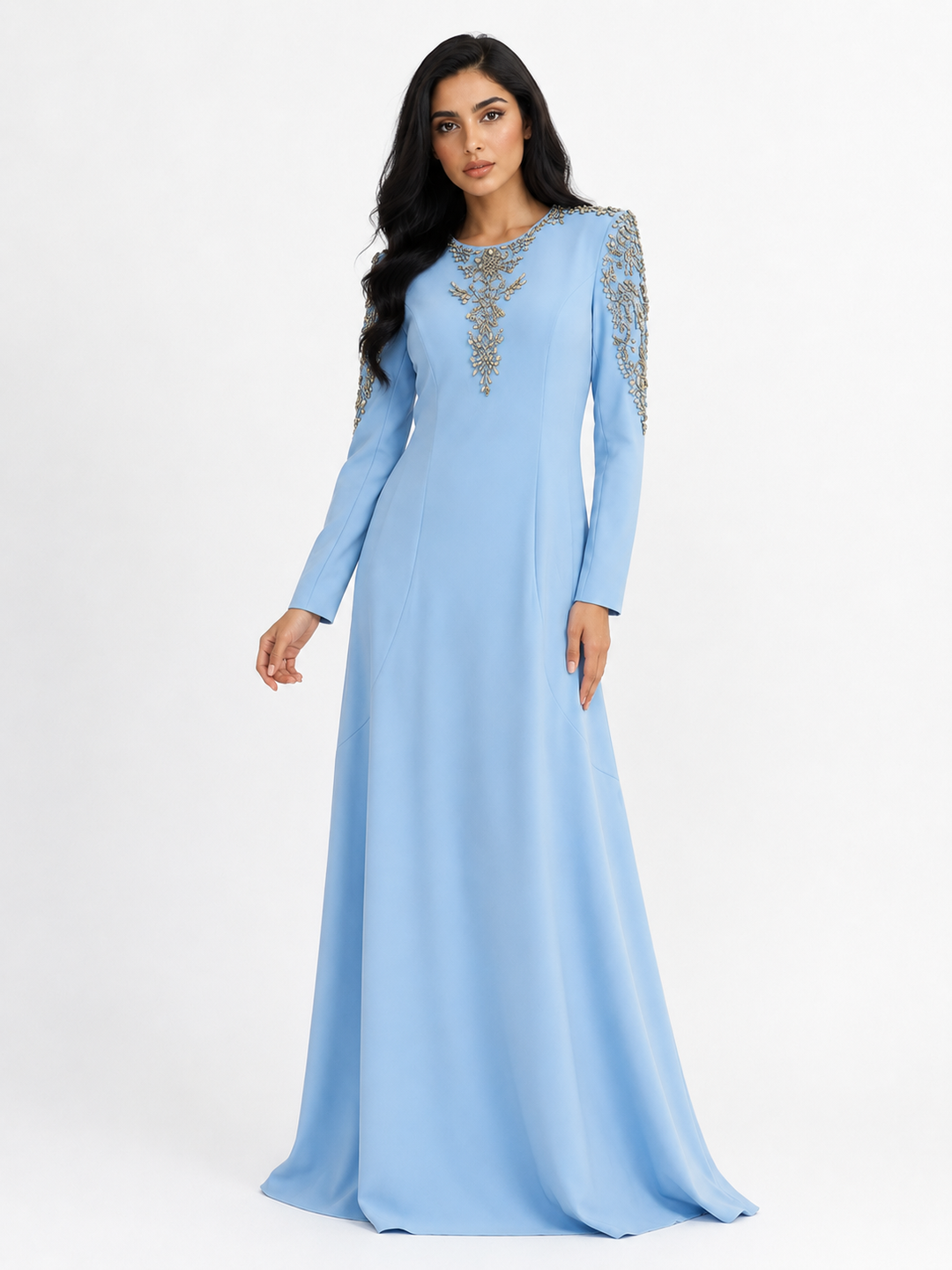 Crystal Embellished Maxi Dress - Sky