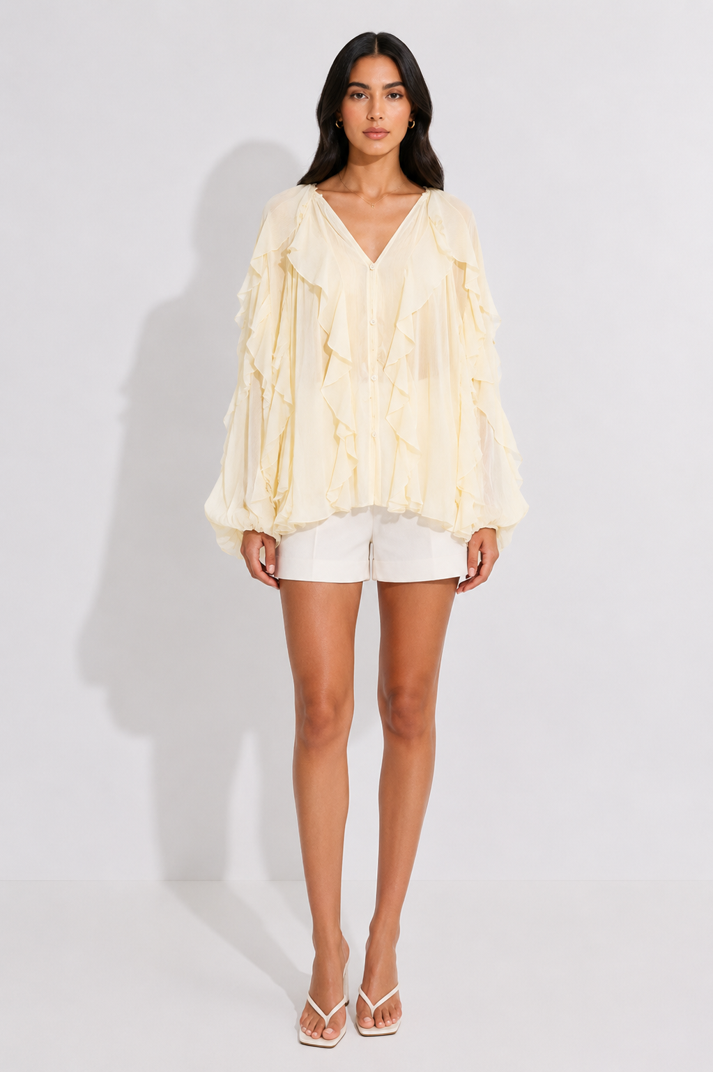 Blush Ruffle Tie-Neck Chiffon Blouse - Romance