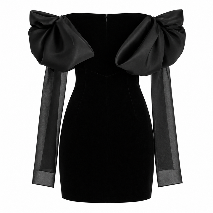 Bow-Sleeve Mini Dress – Noirm