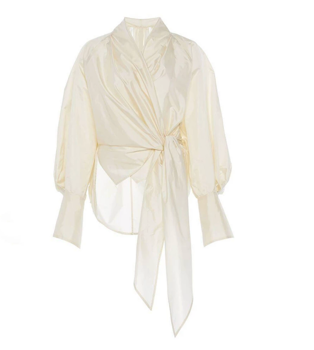 Ivory Wrap Tie Blouse – Élan