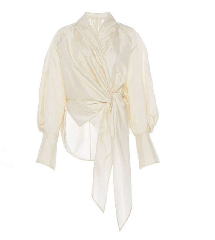 Ivory Wrap Tie Blouse – Élan