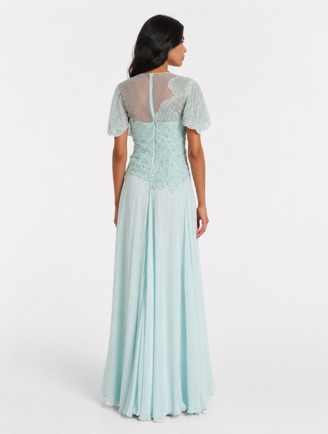 Mint Green Embellished Chiffon Evening Gown - Aurora