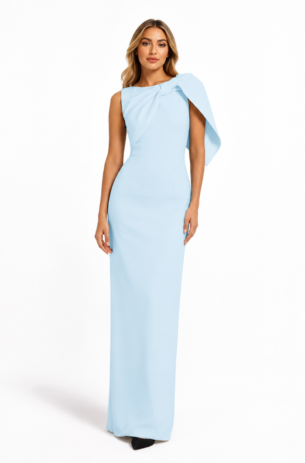 Sky Blue One-Shoulder Cape Gown - Azure