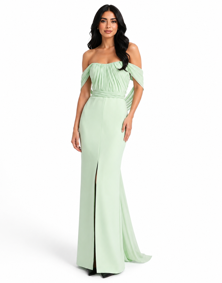 Mint Off-Shoulder Pleated Maxi Dress - Serene