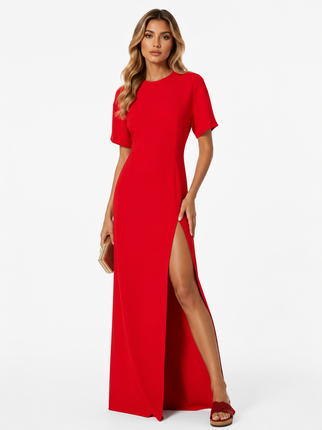 Scarlet Side-Slit Maxi Dress – Red