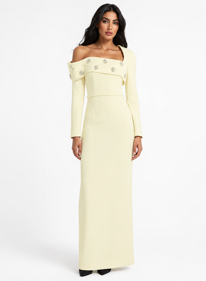 Embellished Asymmetric Gown - Elara