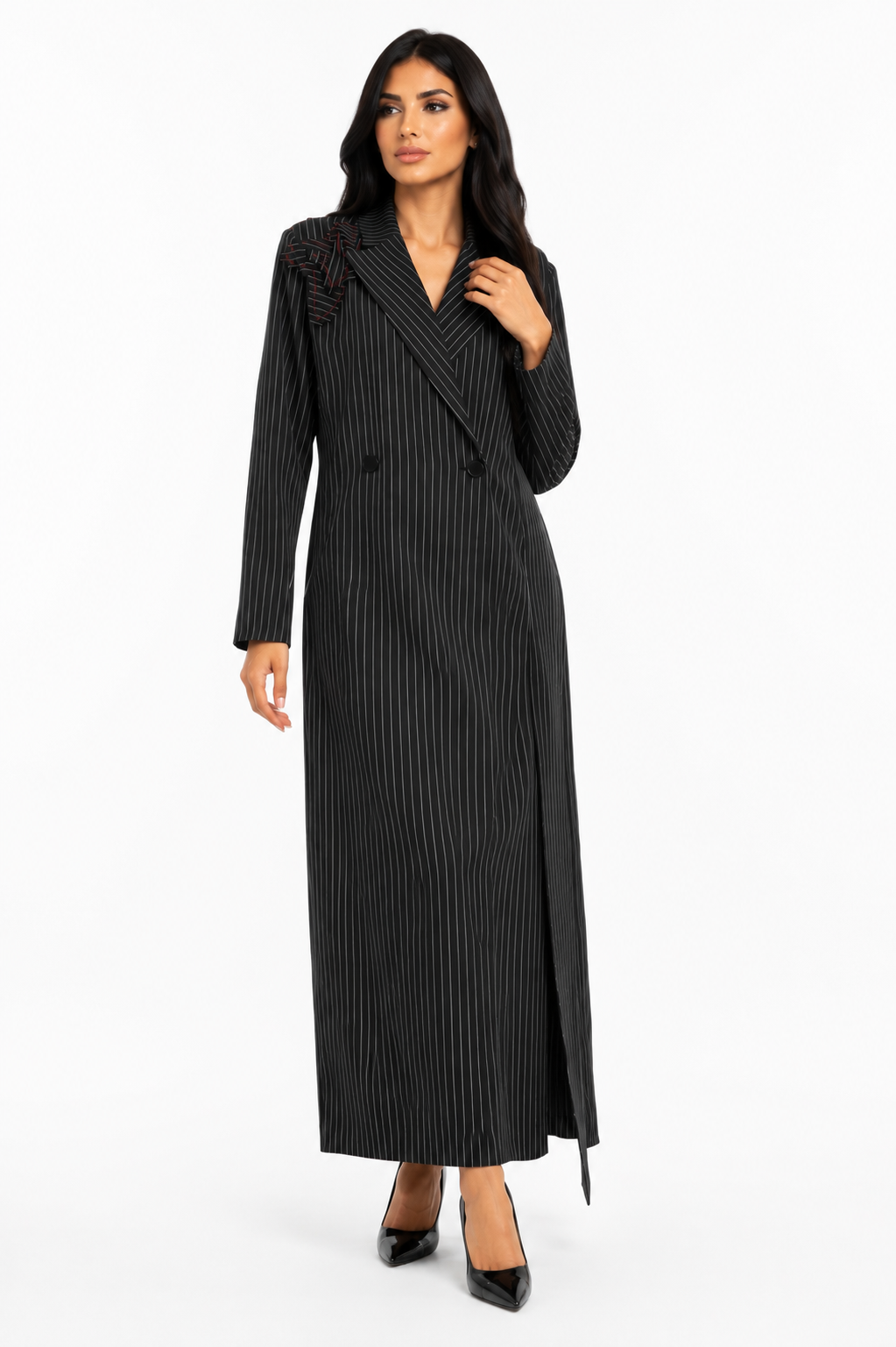 Black Pinstripe Embroidered Blazer Dress – Authority