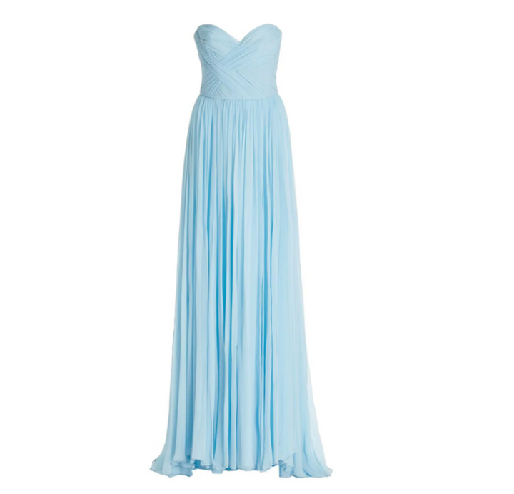 Pleated Sweetheart Chiffon Gown - Sky