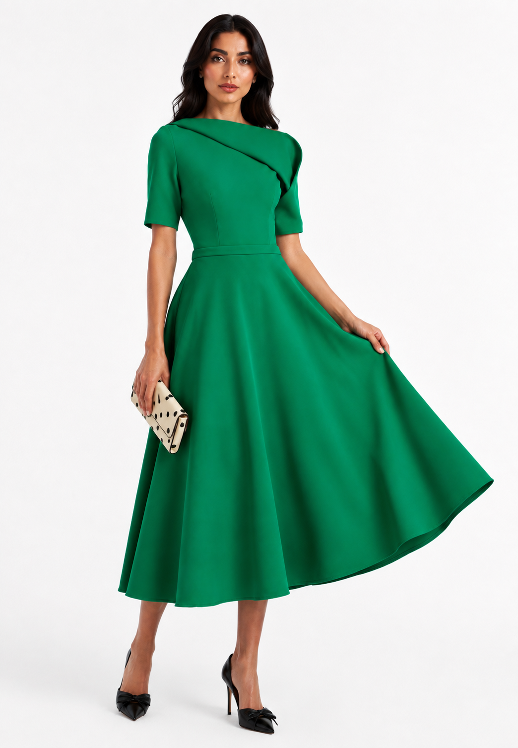 Emerald Asymmetric Neck Midi Dress - Verona
