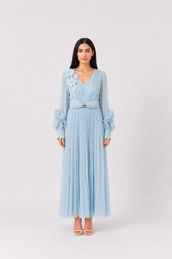 Blush Pleated Maxi Dress - Elegance