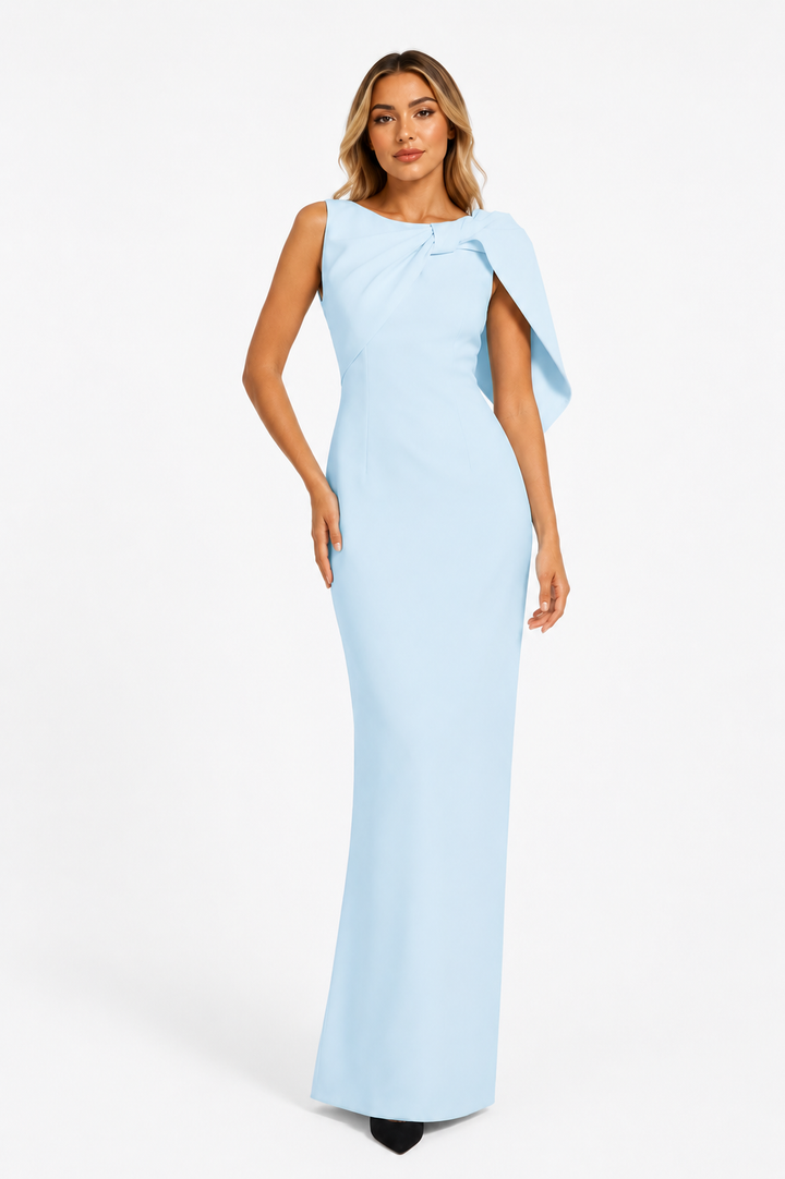 Sky Blue One-Shoulder Cape Gown - Azure