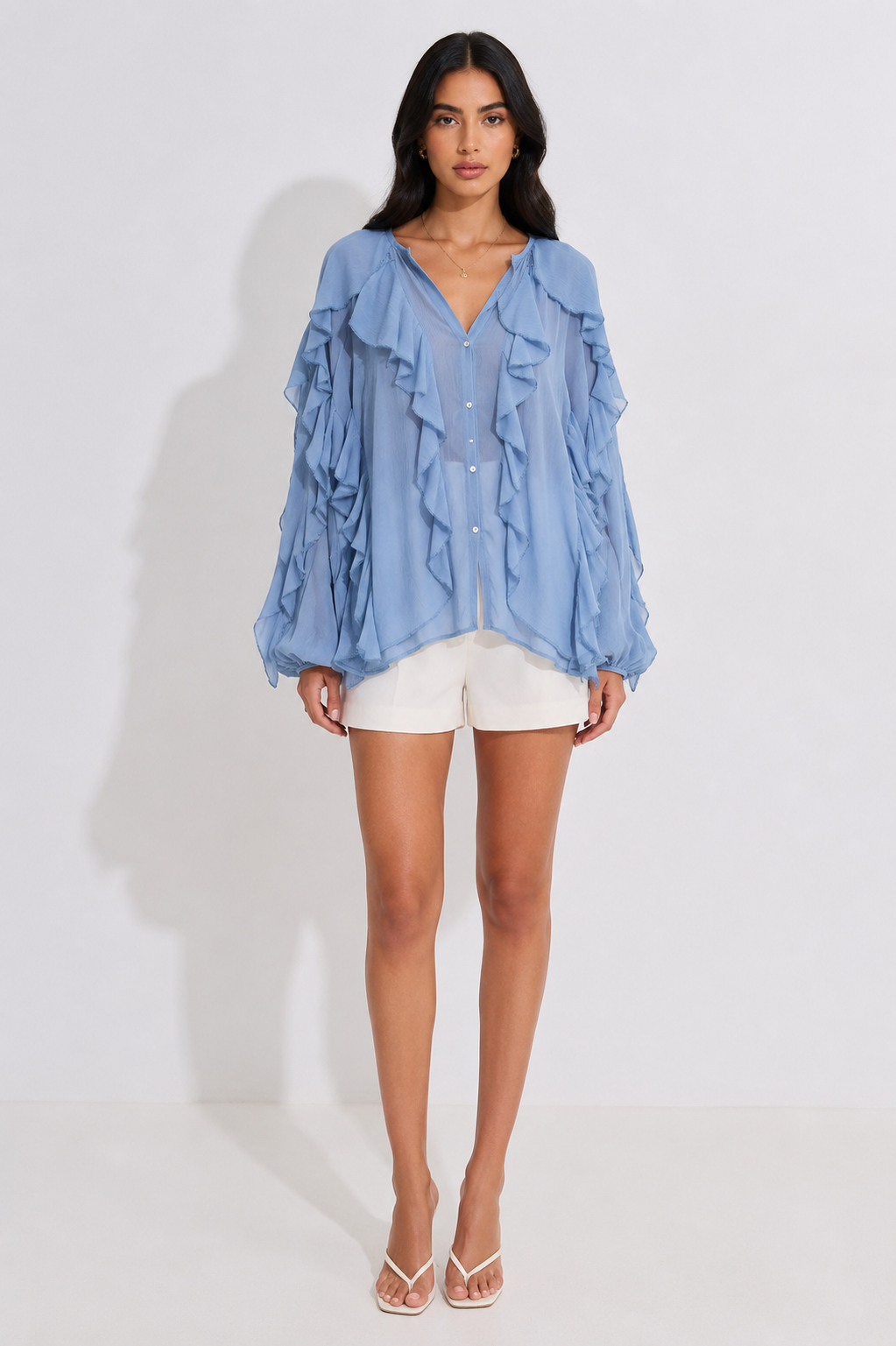Blush Ruffle Tie-Neck Chiffon Blouse - Romance