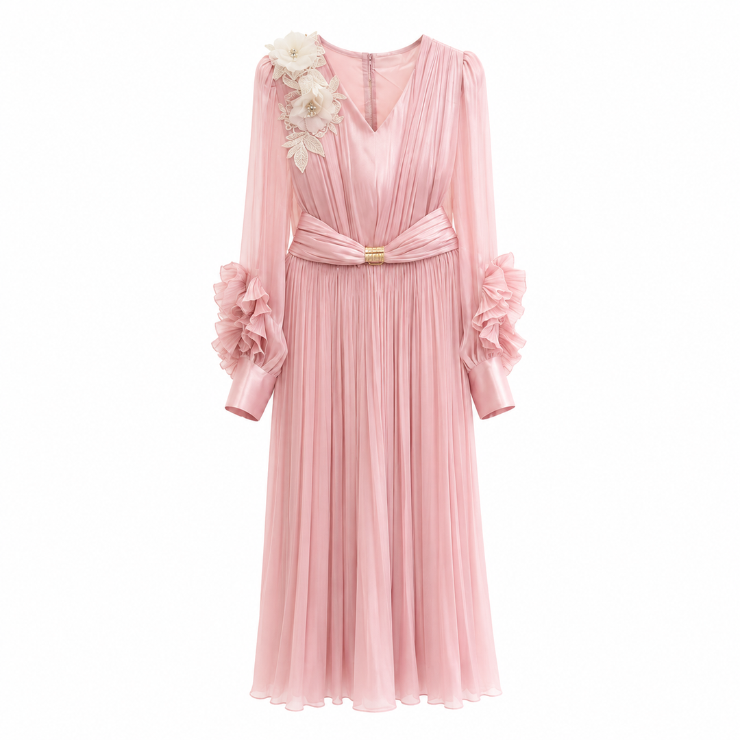 Blush Pleated Maxi Dress - Elegance