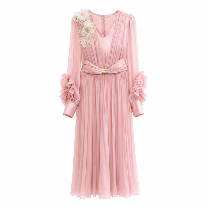 Blush Pleated Maxi Dress - Elegance