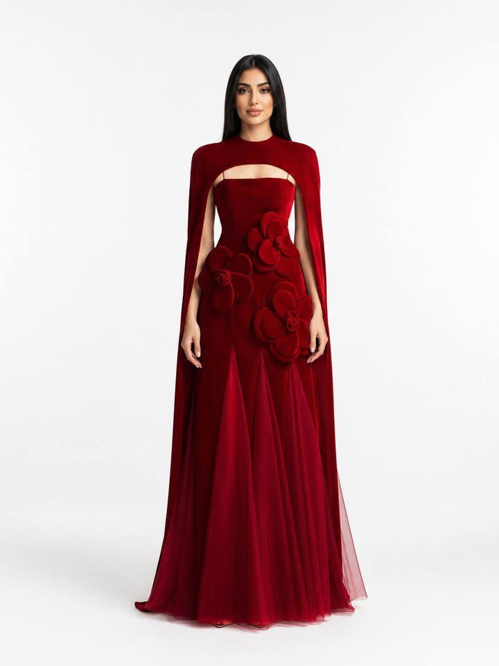 Floral Cape Evening Gown – Rosalia