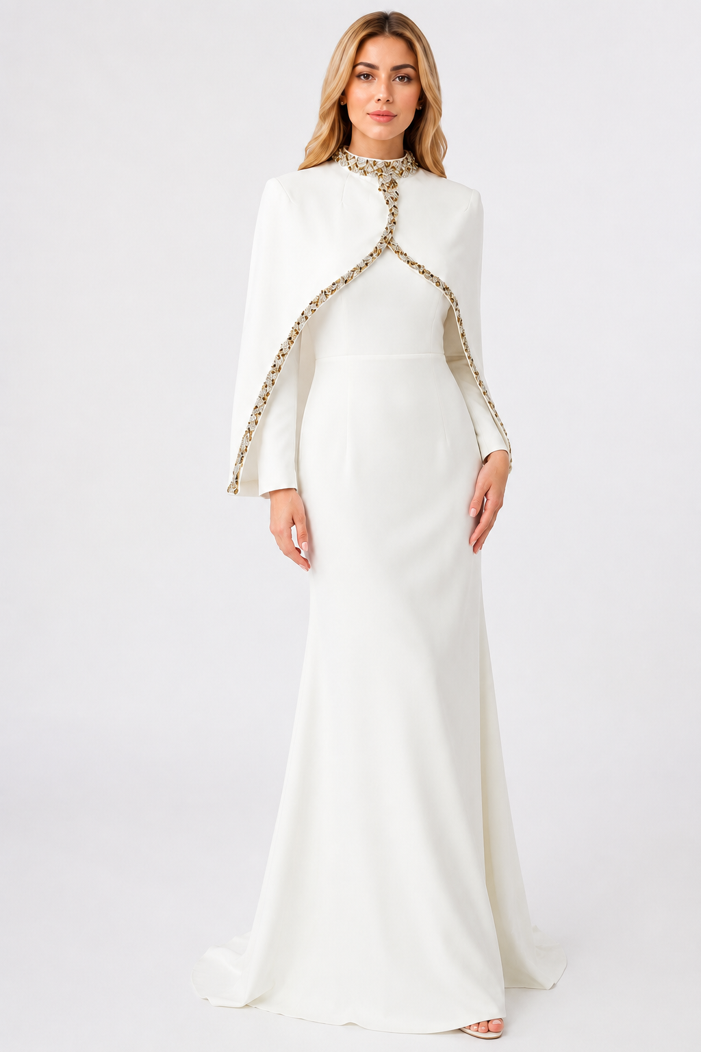 Crystal Cape Maxi Dress - Burgundy