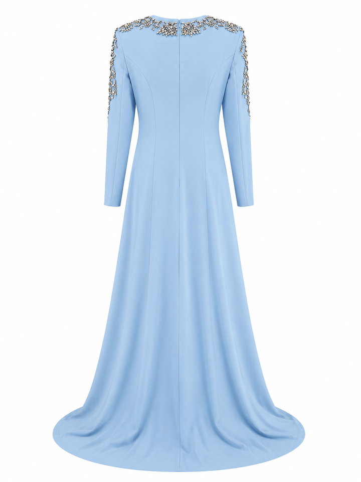 Crystal Embellished Maxi Dress - Sky