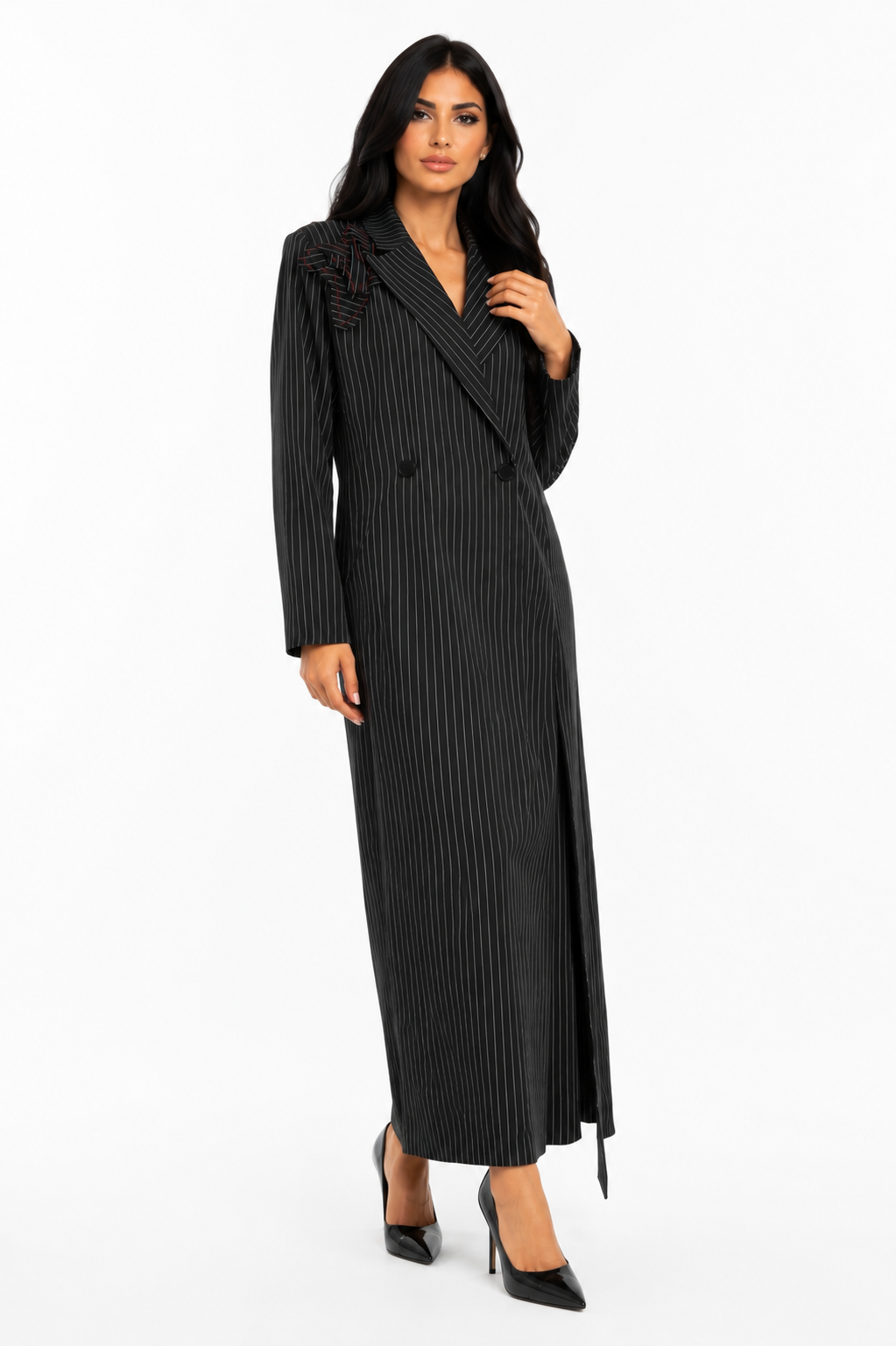 Black Pinstripe Embroidered Blazer Dress – Authority