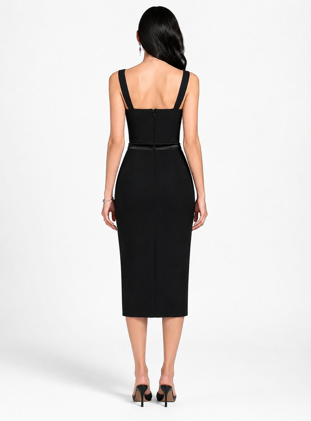 Black Bustier Slit Midi Dress – Lace
