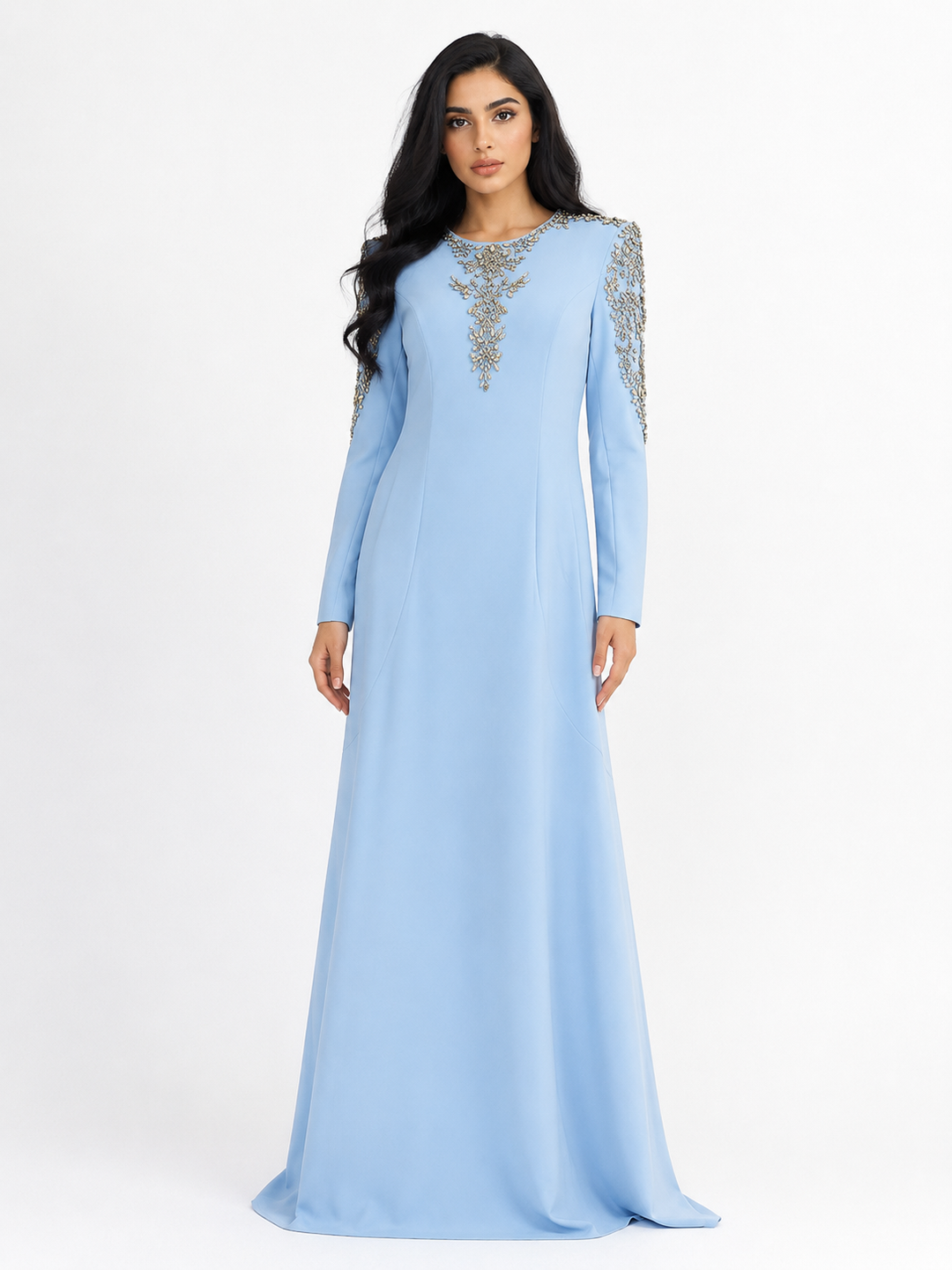 Crystal Embellished Maxi Dress - Sky