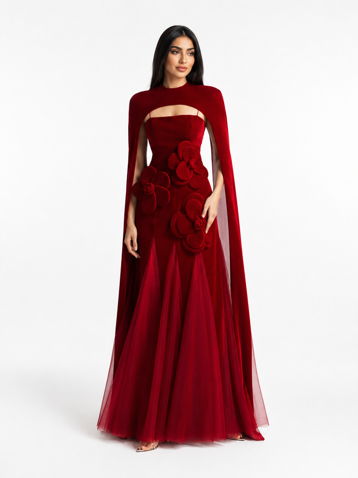 Floral Cape Evening Gown – Rosalia