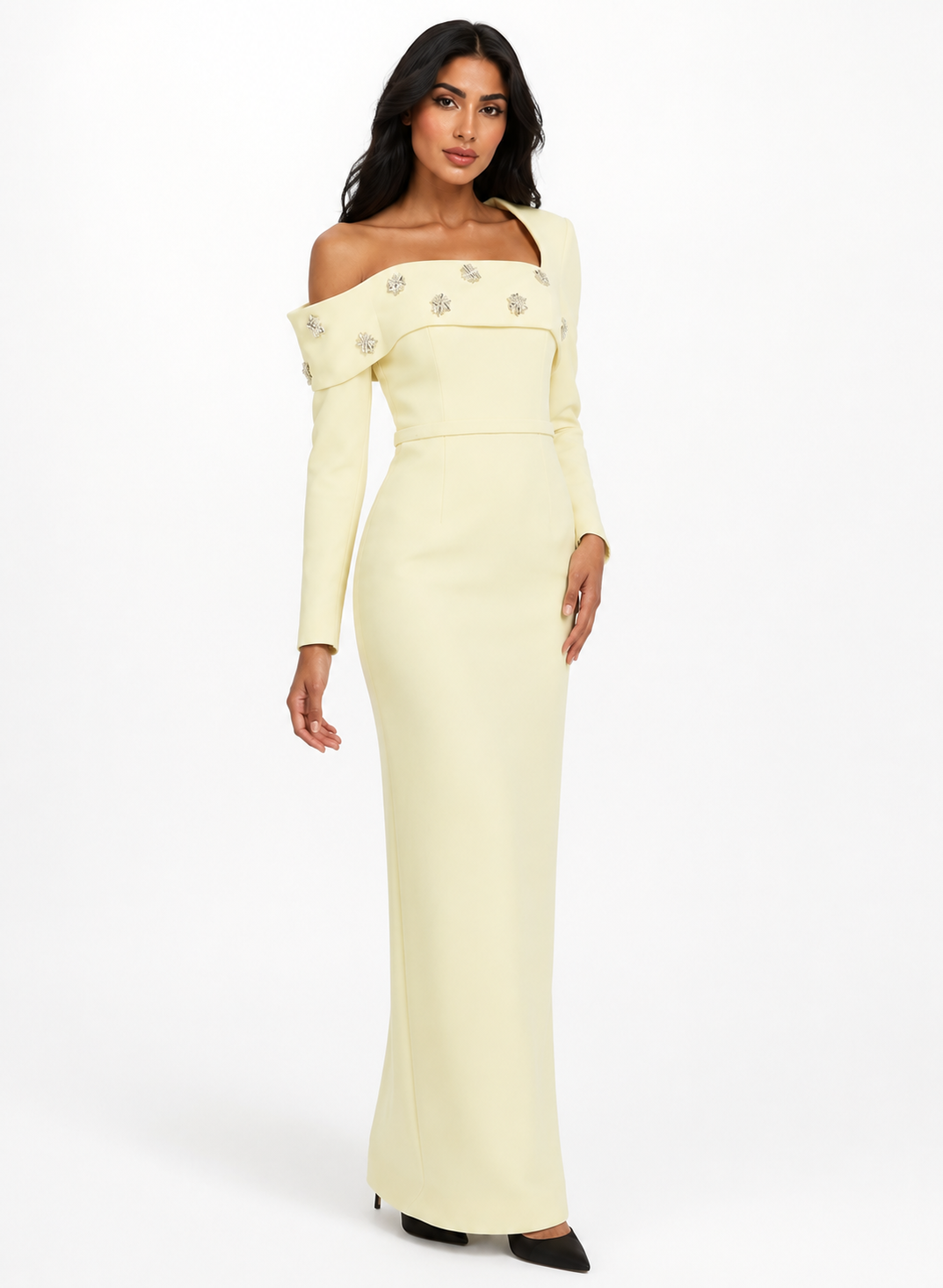Embellished Asymmetric Gown - Elara