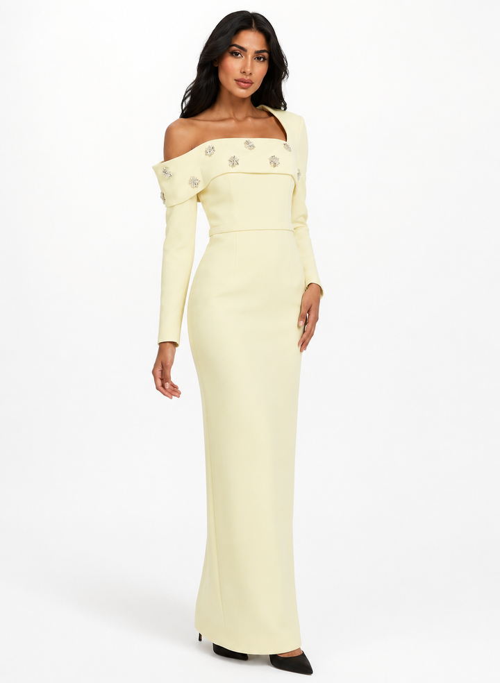 Embellished Asymmetric Gown - Elara