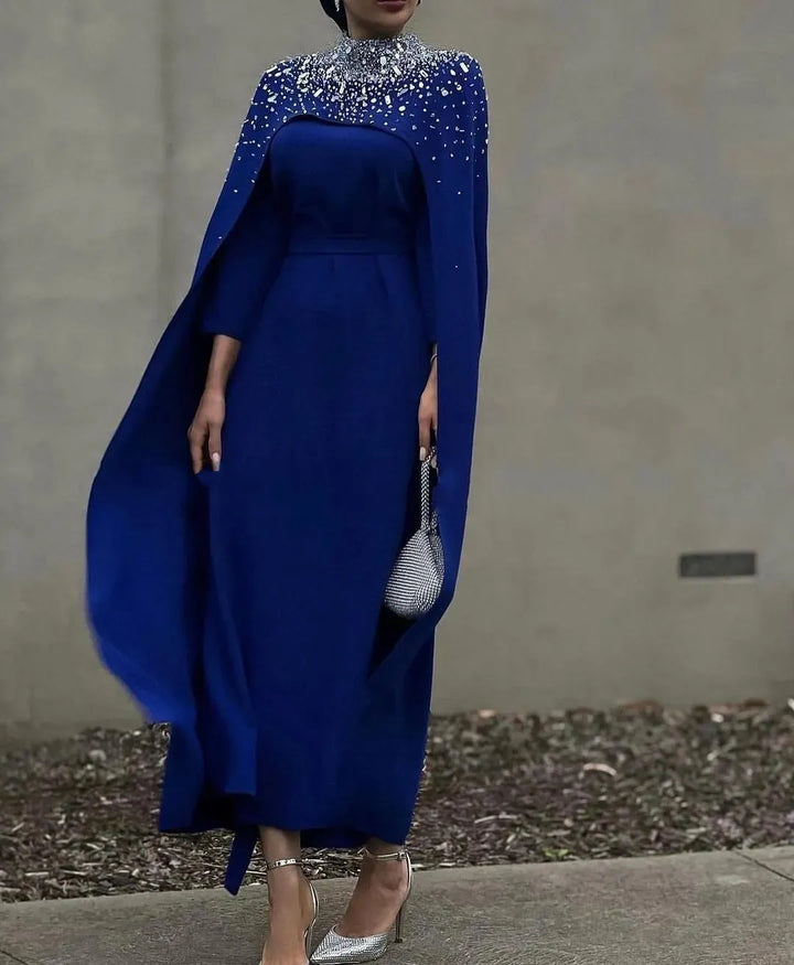crystal-embellished cape gown – Zurielle